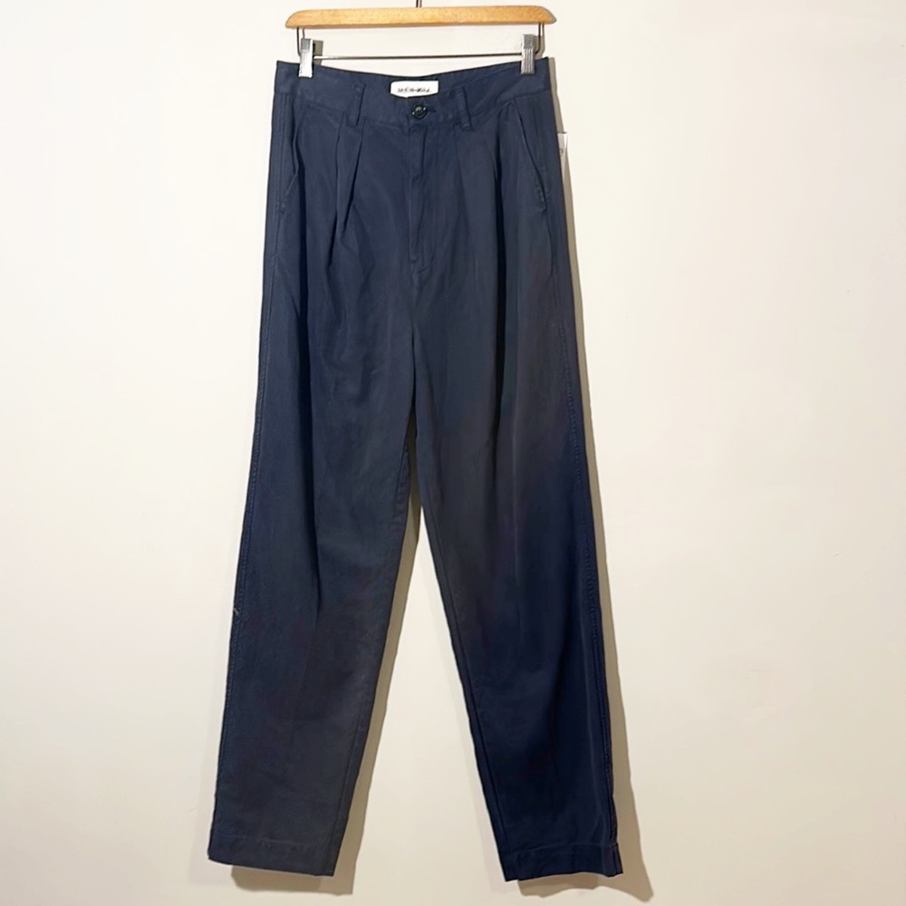 NEW Alex Mill Navy Pleated Tapered cotton trouser pants women size 6 - Picture 3 of 7